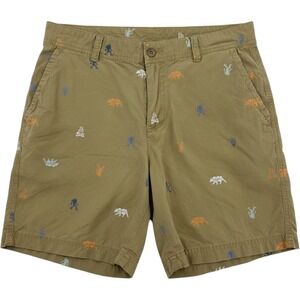 Columbia Shorts Mens 34 Green Bigfoot Sasquatch Bear Print 8" Chino Outdoor